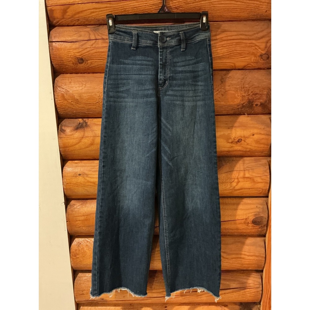 OAT New York Womens High Rise Wide Leg Raw Hem Jeans Blue Denim Size 4/27